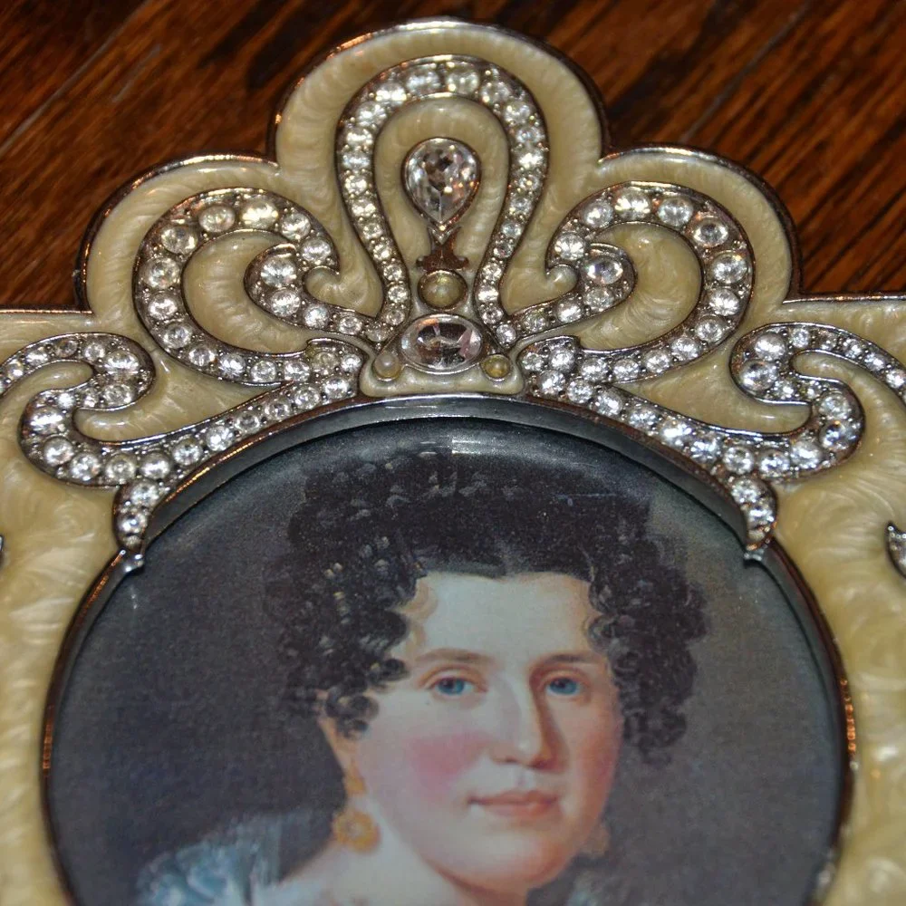 RARE JAY STRONGWATER TIARA SCROLL RIBBON CRYSTAL PEARL ENAMEL VICTORIAN FRAME